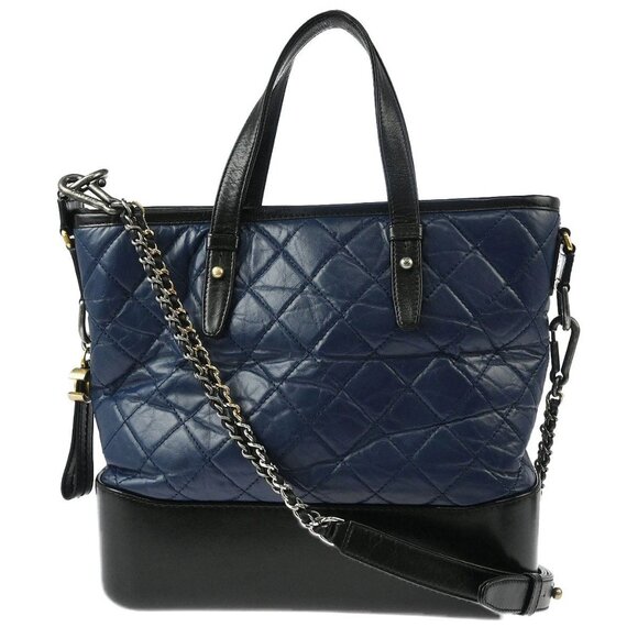 Chanel Blue Black Calfskin Gabrielle 2way Tote Bag - Picture 1 of 10